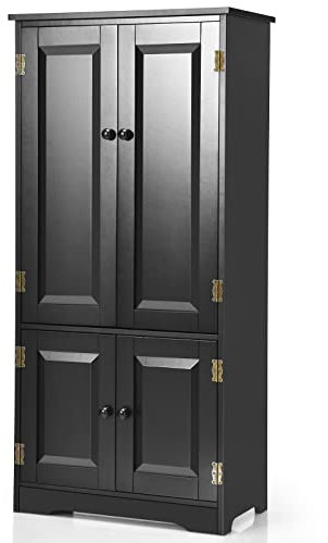 GIANTEX Midischrank Antik, Badschrank mit höhenverstellbaren Regalböden, Badezimmerschrank 4 Einlegeböden, Freistehender Mehrzweckschrank Holz, Aufbewahrungsschrank für Wohnzimmer, Flur, Bad (schwarz)