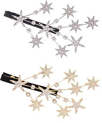 Lot de 2 pinces à cheveux gypsophiles en forme d'étoile en cristal pour femmes et filles (doré et argenté)