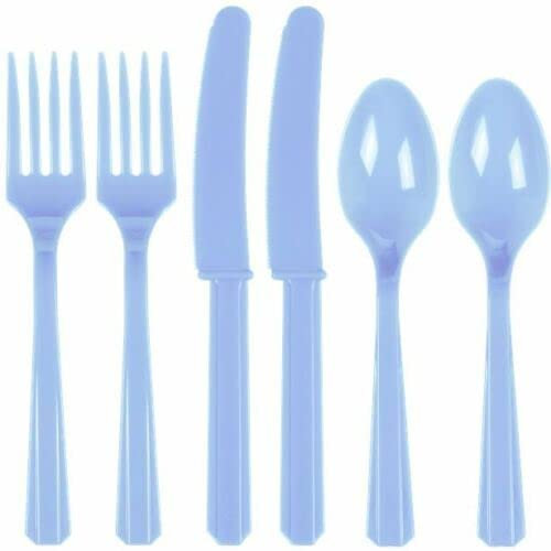 Party Buz WE VALUE YOUR TRUST Assorted Plastic Reusable Cutlery Set 18 Pcs, Pack of 18 (Baby Blue)
