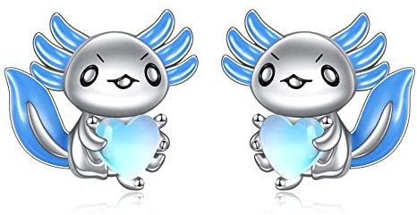POPLYKE Blauer Mondstein Axolotl Ohrstecker für Damen 925 Sterling Silber Hypoallergen Tierschmuck Geburtstagsgeschenke