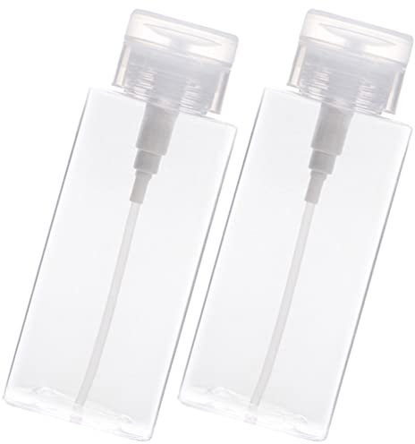 TOPBATHY 2pcs 300ml Push down Pump Dispenser Bottles, Refillable Leakproof Plastic Toner Bottle for Makeup Remover, Nail Polish Remover, Travel and Daily Use