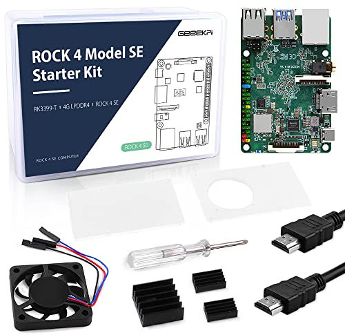 GeeekPi Rock Pi 4 Model SE Starter Kit with Rock Pi 4 SE Single Board Computer 4GB LPDDR4 RAM, Rock Pi 4 SE Case, Rock Pi 4 SE 4007 PWM Cooling Fan with Speed Control and Rock Pi 4 SE Heatsinks