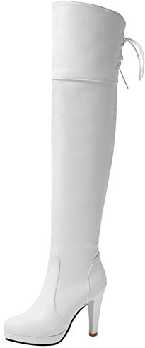 Diuniarza Stivali da Donna con Tacco a Spillo Sopra Il Ginocchio, Stivali da Vestito Eleganti Zip Stivali Alti Tacco Alto Punta Rotonda, 11300Fkf Bianco Numero 48 EU