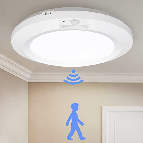 LINEWAY Batterie Deckenleuchte mit Bewegungsmelder LED Deckenlampe 210LM 6000K Batteriebetrieben Deckenleuchte Innen Φ16cm Sensorleuchte für Treppe Waschküche Schrank Küche