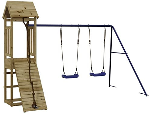 vidaXL Spielturm, Klettergerüst mit Kletterwand Schaukel, Kinder Kletterturm mit Holzdach, Spiel-Zubehör für Garten, Holz Spielplatz, Imprägniertes Kiefernholz