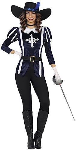 FIESTAS GUIRCA Musketier Kostüm Damen Blau – Faschingskostüm Erwachsene Damen mit Musketier Hut Größe L 40-42