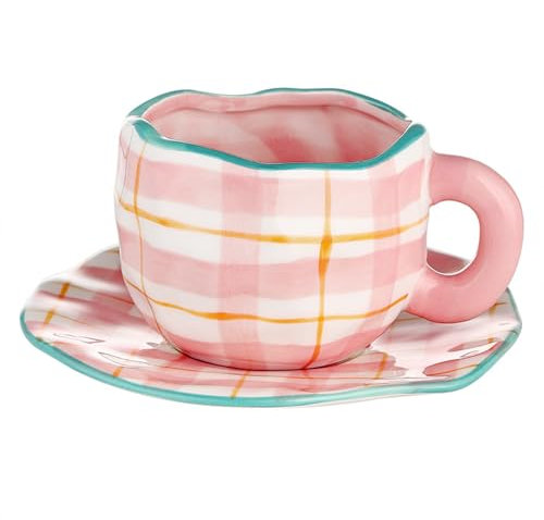 Disoza Set Di Tazze Da Caffè Con Piattino Dolce Tazza Rosa Regali Per Le Donne Compleanno Tazza Da Caffè Per Tè Con Piattino 250 ML Tazza In Ceramica Regalo Di Compleanno Per Le Donne Ragazze Mamma