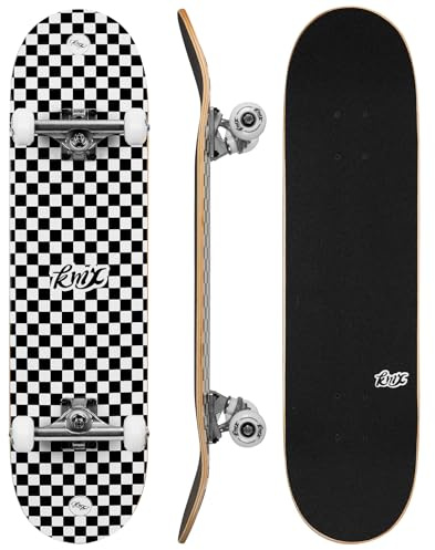 KMX Komplett Anfänger Skateboard mit coolem Design, Skate-Tool | für Jungen,Mädchen,Kinder,Schüler,Erwachsene,7-Lagiges Ahorn-Deck,Double Kick Concave,Aluminium-Achsen,PU-Rollen