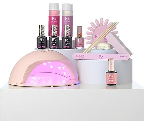 Pink Gellac Nagelset - Premium Gel Starterset mit LED Lampe - UV Nägel Set für 14 Tage schöne Nägel - Für Shellac Nägellack - Gelnägel Starter Set - Nagellack Gewicht: 15 ml
