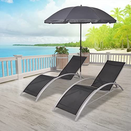 Gartenstuhl Sonnenliegen mit Sonnenschirm Aluminium Schwarz, Strandkörbe: