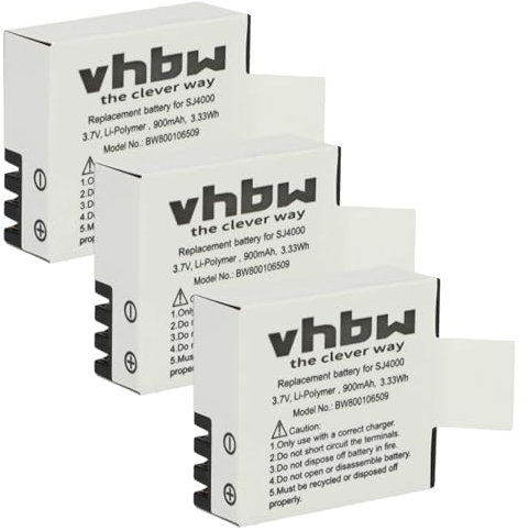 vhbw 3X Akku kompatibel mit Rollei Actioncam 625, 610, 540, 525 Videokamera Camcorder (900 mAh, 3,7 V, Li-Ion) + Infochip
