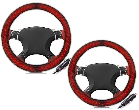 ZONETECH Car Steering Wheel 12V Heated Cover 2 Pack - Classic Black Premium Quality Ultra Comfortable 12V Vehicle Quick-Heat Hand Warmer