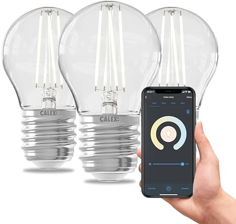 CALEX Smart LED Lampe, E27, P45, Filament, warmweißes Licht, dimmbar, WLAN App- & Sprachsteuerung, 3er Pack