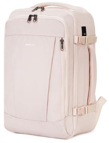 ECOHUB 20L Max Ryanair Cabin Bag 40x20x25 Underseat Backpack Carry on Bag Hand Luggage Backpack with USB Port Recycled PET Eco Friendly Rucksack for Women & Men, Beige (Patented)