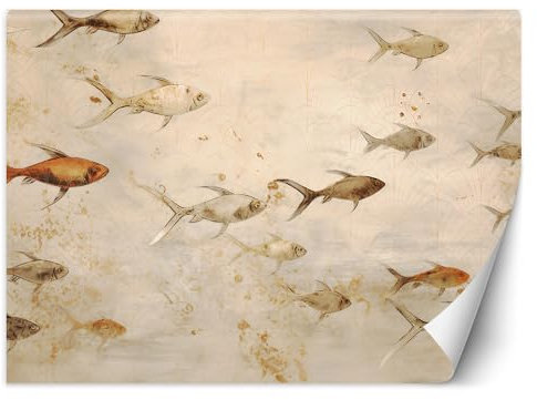 Feeby Fototapete Aquarell Fisch AI 250x175 cm Beige XXL Vlies Wandtapete Tapeten Wohnzimmer Schlafzimmer Jugendzimmer Moderne Design Wandbild Wand Dekoration Textur Natur