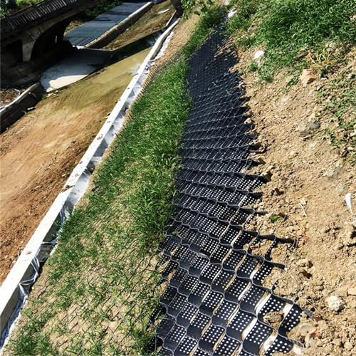 ALSUP Kiesstabilisator, 5,1 cm Hohes Kiesgitter, Zellularer Pflasterstein Mit Entwässerungslöchern, Terrasse/Schuppen/Hang/Auffahrt Und Parkplatz, Schwarz, Leicht Zu Schneiden,1m x 10m (3.3×33ft)