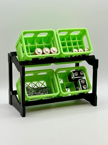 Set - 4 Batteriekisten Batteriebox Minikiste Minibox für Aufbewahrung von Batterien AA und AAA im Set Regal (Grün)