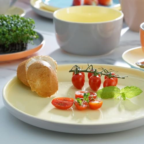 Villa Italia Borneo Service de table en porcelaine pour 6 personnes, jaune et gris (6 assiettes plates, 6 assiettes à dessert, 6 bols) – Service de table pour 6 personnes, service ESS pour 6 personnes