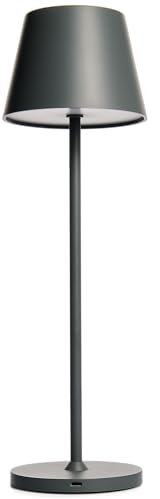 ROLF KERN – LED Tischlampe | CLUB 38cm | Aufladbarer Akku, Tischleuchte ohne Kabel, dimmbar per Touch, IP54 für Innen und Außen geeignet, 2700K Licht warmweiß, laden mit USB Kabel, basaltgrau