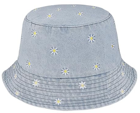 Eigso Unisex Fashion Sky Blue Denim Bucket Hat für Frauen Männer Retro 90s Travel Fisherman Hat für Frau Mann