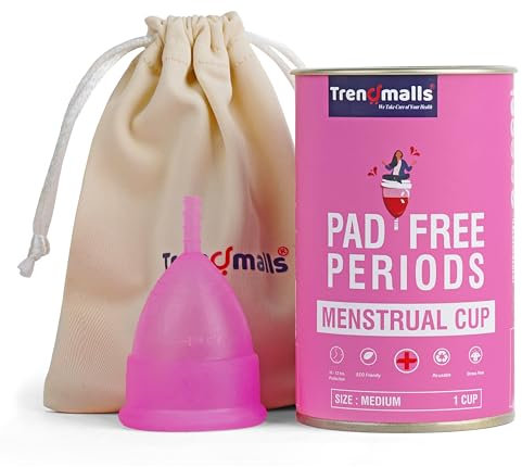 Trendmalls Coppetta mestruale riutilizzabile da donna, taglia media, con custodia, ultra morbida, inodore e senza eruzioni cutanee, 100% silicone di grado medico, nessuna perdita, protezione fino a