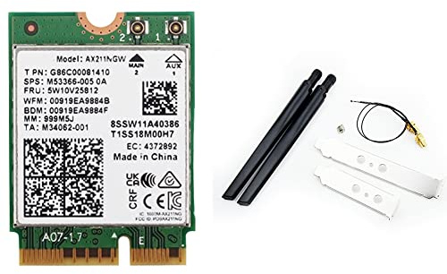 iFutniew Netzwerkkarte AX211NGW + Dual Antenne WiFi 6E M.2 Key E CNVio2 2,4 GHz/5 GHz 802.11 Ac Bluetooth 5.2 Adapter