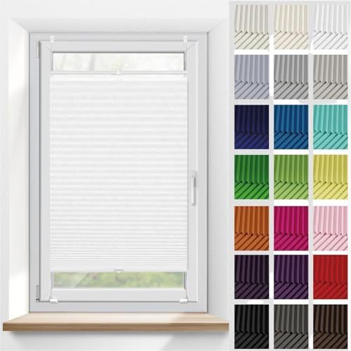 Plissee Klemmfix Ohne Bohren 40 x 200 cm, Plissee Ohne Bohren nach Maß, Faltrollo Klemmrollo Fensterrollo, Plissee Sonnenschutzrollo, für Fenster & Tür, Weiß