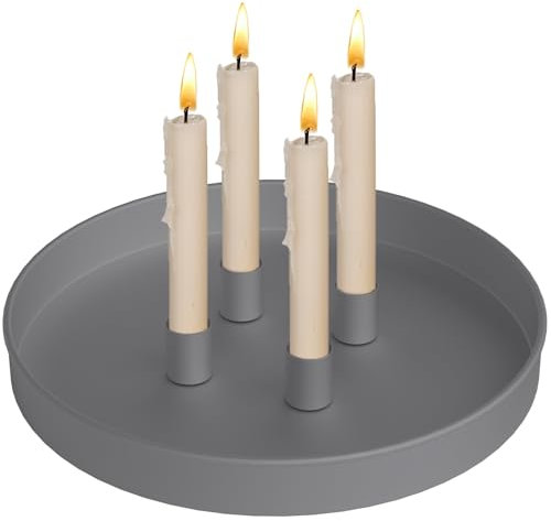 Magnet Kerzentablett Ø 23,6 cm für Stabkerzen, Metall Kerzenständer mit 4 magnetischen Haltern, Kerzenständer Adventskranz Rund Tisch Kranz für Advent Weihnachtsdeko