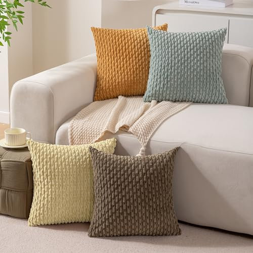 Ci & Ci 4er Set Boho Deko Kissenbezug 40x40 cm, Olivgrün-Aqua-gelb Kissen Sofakissen Dekokissen Zierkissen, Flauschig Kissenbezüge Kissenhülle für Sofa Couch