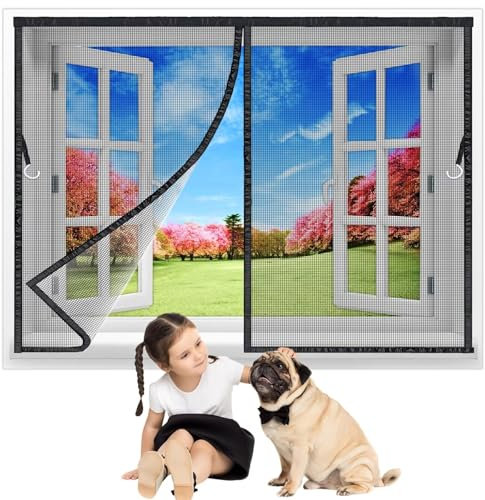 Tenda zanzariera Magnetica 135x90 cm, Tenda Finestra Magnetica su Misura Facile Montaggio Impedendo Insetti di Entrare per Legno Ferro, Finestre in Balcone Nero Nuova-Versione
