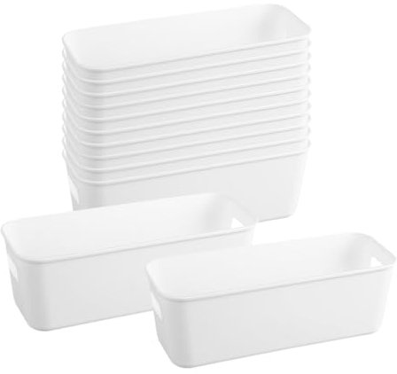 Moguxb Cajas de Almacenaje de Plástico Pequeñas 12 Piezas Blanco Cubos de Almacenaje sin Tapa Cestas de Almacenamiento de Plástico para Cocina, Armario, Oficina, Baño,Cajones