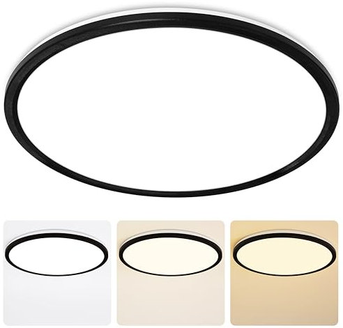 MOONSEA Deckenlampe LED Deckenleuchte 36W, 3 Farben 3000K/4000K/6500K LED Deckenleuchte Flach, Ultra Dünn Deckenlampe Schwarz für Schlafzimmer Badezimmer Flur Küche Balkon, Ø40cm