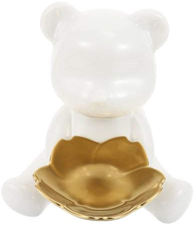 LIFKOME Bear Storage Tray Home Storage Adornment Animal Ornaments Cute Jewelry Dish Tabletop Decor Home Decoration Cubs Fruit White Dresser Desktop Storage Crafts White Porcelain