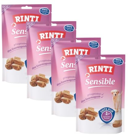 Sensible Snack Ente | Snack für Hunde | 4 x 120 g | Gefriergetrocknet | Rinti | Ergänzungsfuttermittel | Zur Ergänzung der täglichen Fütterung | 100% Ente, ohne Zusätze | 4er Pack