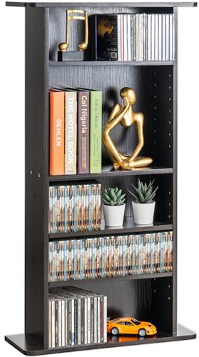 VEVOR Media Storage Cabinet, 5-layer DVD Shelf, Adjustable CD Shelves, Protects & Organizes Music, Movie, Video Games or Memorabilia Collections, Espresso