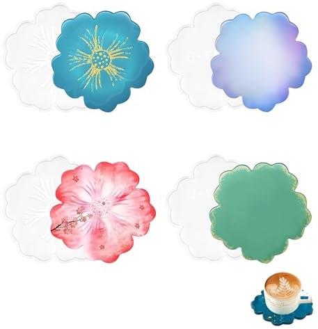 NVGVUP Untersetzer Silikonformen, 4 Stück Blumen Silikonformen Gießformen, Epoxidharz Formen Tablett, Harzform Gießen Formen für DIY Teetablett, Obsttablett, Kerzenmatten, Kunsthandwerk