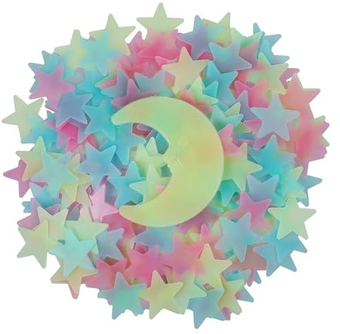 Dimeho 3D Leuchtsterne 201 Stück Leuchtende Sterne Wandsticker im Dunkelen für Decke Dunkeln Leuchtende Stern und Mondaufkleber Leuchtaufkleber für Geschenke Kinderzimmer Sternenhimmel Raumdekoration