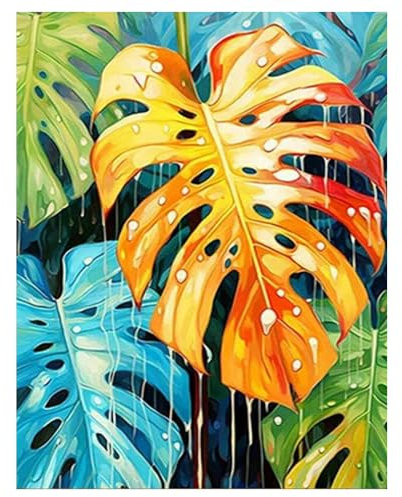 DCIDBEI Groß Diamond Painting Monstera Deliciosa Gemalt 40x50cm Diamant Painting Bilder Blätter Neon Malen nach Zahlen Ginkoblätter Diamond Painting bunte Blätter Malen nach Zahlen Erwachsene Blätter