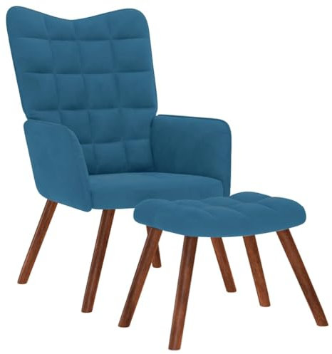 vidaXL Relaxsessel mit Hocker Blau Samt, Sessel, Loungesessel, Loungesessel, Relaxsessel, Wohnzimmersessel, Relaxsessel, Samtsessel, Velvetsessel