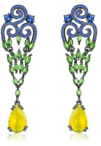 Kristall Dangle Drop Vintage Ohrringe für Frauen Teardrop Kronleuchter Cubic Zirkonia Hypoallergene Erklärung Hochzeit Prom Palace Ohrringe für Mama Frau Ihr (Blueyellow)