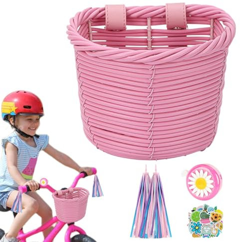 Fahrradkorb Kinder | Rattanimitat Fahrradkorb für Kinder | Handgewebter Kleiners Fahrradkorb | Multifunktionaler Abnehmbar Korb Kinderfahrrad Lenkerkorb Fahrrad für Laufrad, Frontkorb