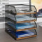 PUNCIA 4-Tier Stackable Paper Tray, Metal Mesh Desktop Organizer, Wood Board Paper Sorter, Letter Trays,File Document Storage Rack for for Home, Office, School (Retro)