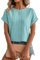 Gemulate Womens Plus Size Summer Tops Long Crewneck Tunic Ladies Knitted Blouse Lightweight Shirts Autumn Winter Sweater Blue XXL