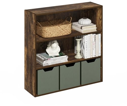 Furinno Pasir 3-stufiges offenes Bücherregal, 79,6 cm breit, Bernstein-Kiefer