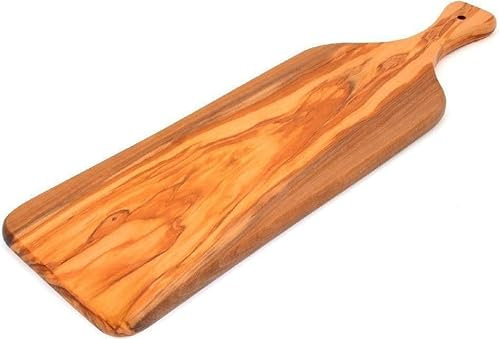 Abio Schneidebrett Holz Olivenholzbrett mit Griff 47x14x1,8 Küchenbrett Holzbrett Küche Holzplatte Küchenbrett Holzschneidebrett Servierplatte Frühstücksbrett PL47S.E