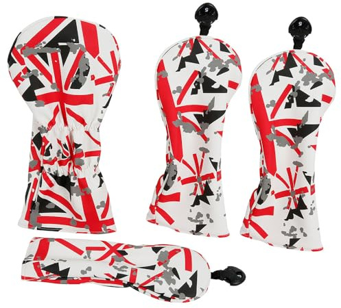 Golf Driver Head Cover 4 Piece Set | Fits #1 Driver, #3 Wood, #5 Wood, #U Utility Club | Protective Headcovers British Flag Union Jack Red