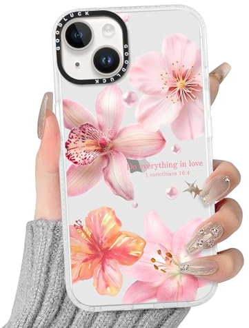 Yoedge Transparent Handyhülle für iPhone 14/iPhone 13 Hülle, Aesthetic Hibiskus Blumen Bunt Sommer Muster Flower Design Mädchen Geschenk Schutzhülle, Silikon Case Cover für iPhone13 6,1,Lilien