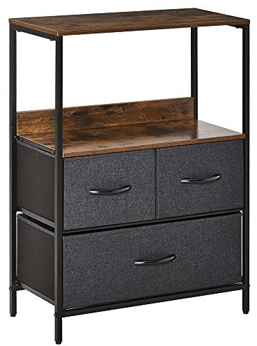 HOMCOM Kommode mit 3 Schubladen aus Leinen Aufbewahrungsschrank Kommodenschrank mit Ablage Griffen, Modern-Design Aufbewahrungskommode Schubladenschrank für Schlafzimmer, Wohnzimmer Schwarz
