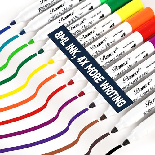 BONACE Whiteboard Marker Lumocolor, ca. 2-3 mm Linienbreite zum Schreiben auf Whiteboards, Dry-Erase Boards, Spiegeln, Kugelschreiber mit 8ml Tinte.（12 Farben）