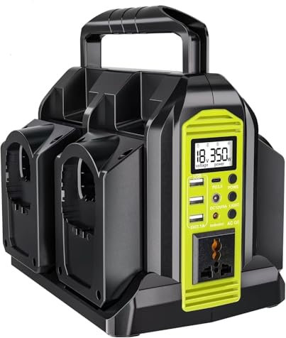 350W 4 ports Pure Sine Wave Power Inverter, DC 18V to 230V / 240V AC supply, Compatible with Ryobi 18V Lithium Batteries (Battery Not Included) | Portable Outdoor Wireless Power Converter